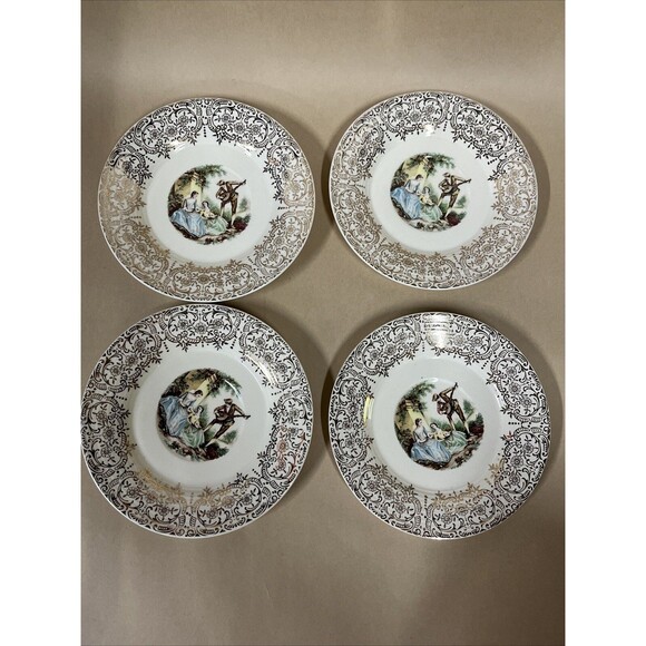 VTG American Limoges Triumph D'or Serenade 3 Cups & 4 Saucers 22K Gold READ - Picture 3 of 16
